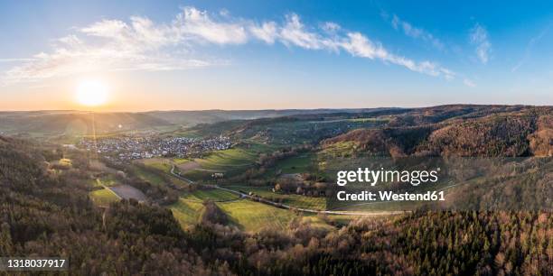 germany, baden wurttemberg, wieslauftal, autumn rural landscape at sunrise - baden wurttemberg stock pictures, royalty-free photos & images