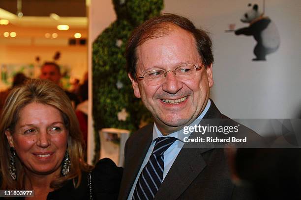 Sylvie Douce and France's trade, tourism, consumer affairs and small businesses minister, Herve Novelli, attend the Salon du Chocolat 2010 Opening...