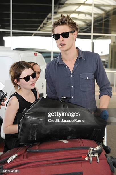 Max Irons and Emily Browning are seen arriving Nice airport on May 11, 2011 in Nice, France.