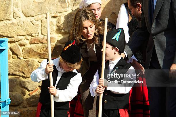 Princess Letizia of Spain visits the village of Llastres on October 23, 2010 in Oviedo, Spain.