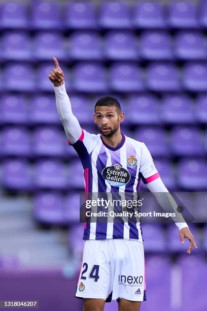 Joaquin Fernandez of Real Valladolid reacts during the La Liga Santander match between Real Valladolid CF and Villarreal CF at Estadio Municipal Jose...