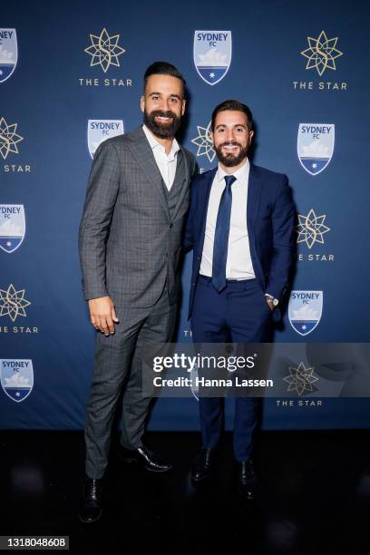 Alex Brosque and Michael Zullo pose during the Sydney FC Foundation Dinner at The Star on May 14, 2021 in Sydney, Australia.