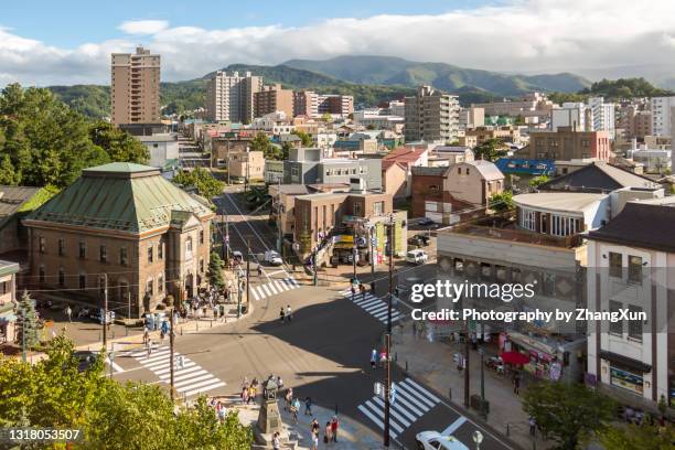 high angle view of otaru marchen crossroads, sapporo, hkkaido, japan. - sapporo stockfoto's en -beelden