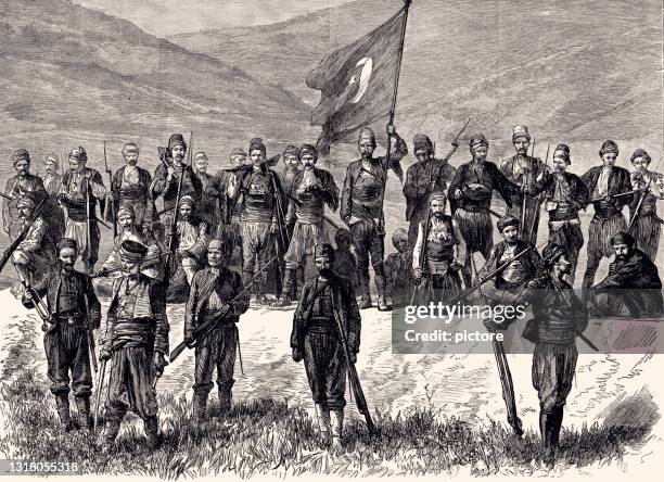 1877 : with the turks before plevna-waiting for the attack -xxxl with lots of details- - archival war stock illustrations