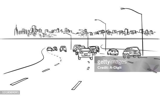 massive city center and highway - city landscape stock illustrations