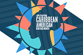 June is National Caribbean American Heritage Month. Holiday concept. Template for background, banner, card, poster with text inscription. Vector EPS10 illustration.