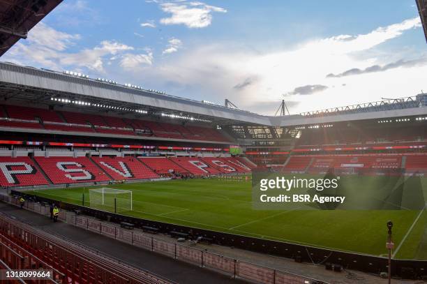 General view of Philips Stadion during the entrance of both teams, first time for PSV Vrouwen to play in the stadium during the Women's Eredivisie...