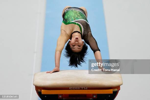 Mai Murakami competes on the Vault on day one of the Artistic Gymnastics NHK Trophy at the Big Hat on May 15, 2021 in Nagano, Japan.