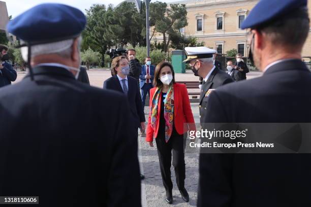 The Minister of Defence, Margarita Robles, and the Mayor of Madrid, Jose Luis Martinez Almeida, during the raising of the flag on the occasion of San...
