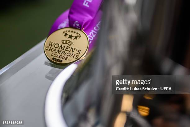 General view of the gold medal ahead of the UEFA Women's Champions League Final match between Chelsea FC and Barcelona at Gamla Ullevi on May 15,...