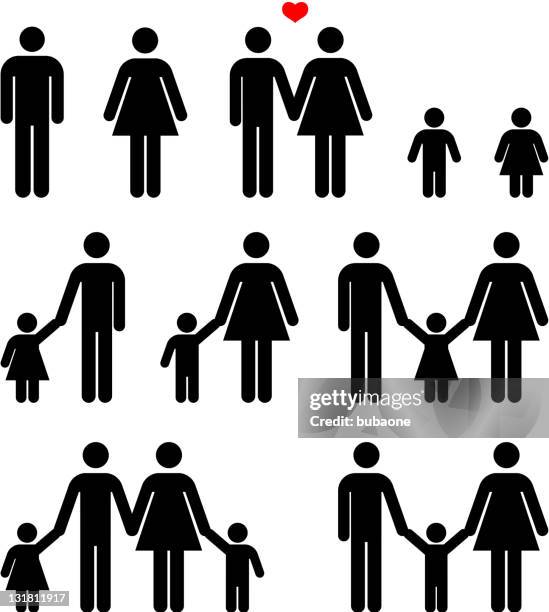 family life schwarz und weiß lizenzfreie vektor icon-set - mutter-tochter-sohn stock-grafiken, -clipart, -cartoons und -symbole