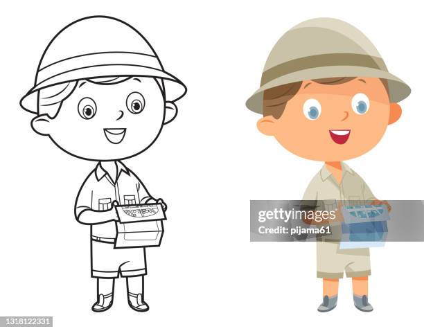 cute boy scout - zoo keeper stock illustrations