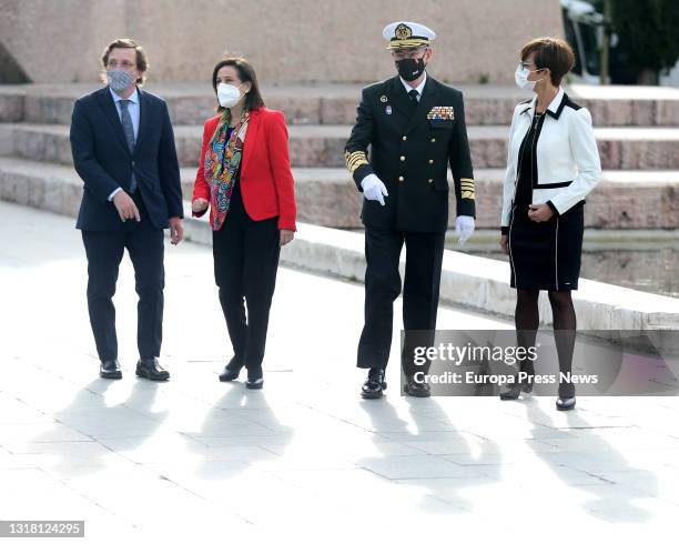 The Mayor of Madrid, Jose Luis Martinez Almeida , and the Minister of Defence, Margarita Robles , during the raising of the flag on the occasion of...