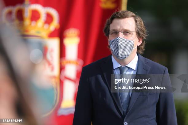 The mayor of Madrid, Jose Luis Martinez Almeida, during the raising of the flag on the occasion of San Isidro's Day in the Jardines del...