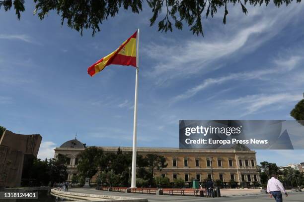 Raising of the flag on the occasion of San Isidro's Day in the Jardines del Descubrimiento of the Plaza de Colon, on 15 May, 2021 in Madrid, Spain....