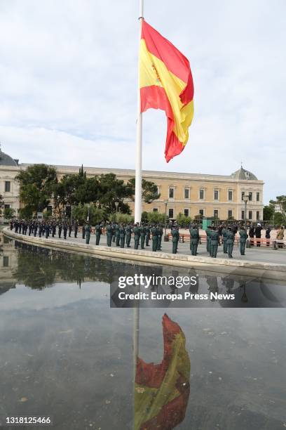 Raising of the flag on the occasion of San Isidro's Day in the Jardines del Descubrimiento of the Plaza de Colon, on 15 May, 2021 in Madrid, Spain....