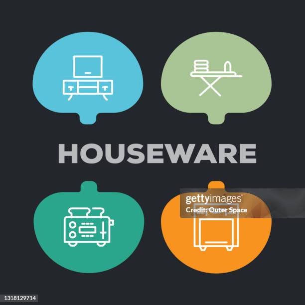 house appliances line icon infographic - new refrigerator stock illustrations