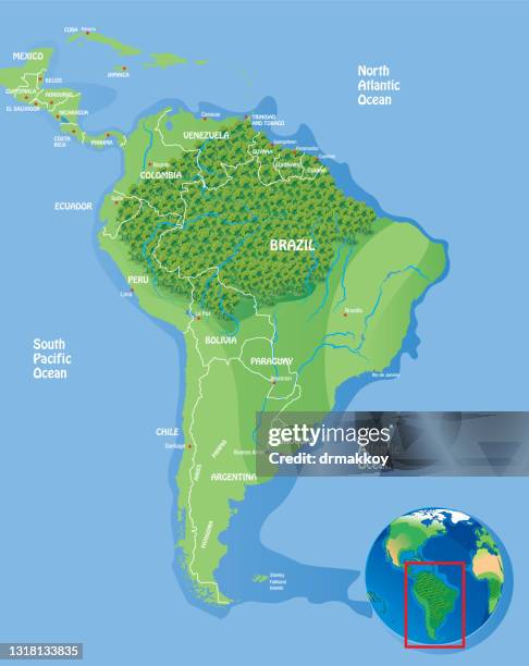 amazon rainforest - map of amazon region stock illustrations