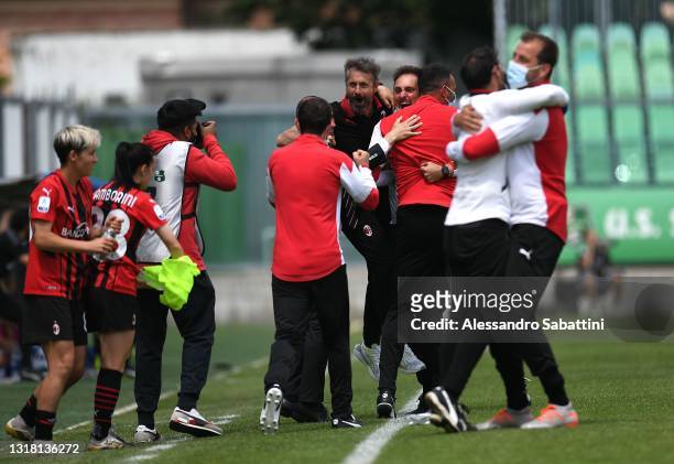 Maurizio Ganz head coach of AC MIlan celebrates with his staff during the Women Serie A match between US Sassuolo and AC Milan at Enzo Ricci Stadium...