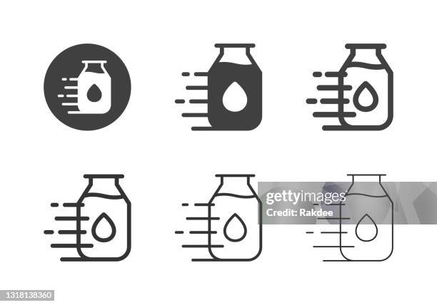 milk bottle delivery icons - multi series - milk truck stock illustrations