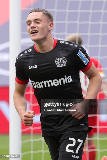 Florian Wirtz of Bayer 04 Leverkusen celebrates after scoring their side's first goal during the Bundesliga match between Bayer 04 Leverkusen and 1....