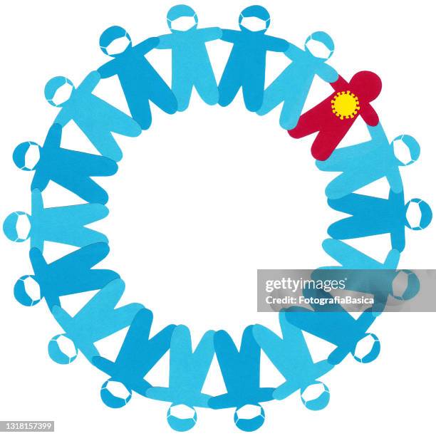 virus infected red boy and face protected blue boys - same man different clothes stock illustrations
