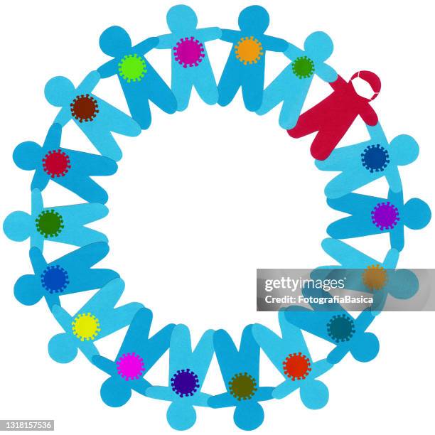 face protected red boy and virus infected blue boys - same man different clothes stock illustrations
