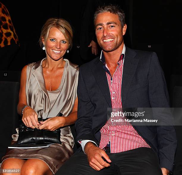 Simone Warne and Tony Roberts arrive at the Myer Autumn/Winter Season Launch 2011 at The Royal Exhibition Building on March 1, 2011 in Melbourne,...