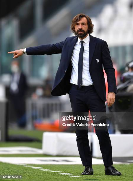 Andrea Pirlo, Head Coach of Juventus gives their side instructions during the Serie A match between Juventus and FC Internazionale at Allianz Stadium...