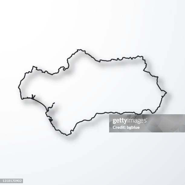 illustrazioni stock, clip art, cartoni animati e icone di tendenza di mappa andalusia - contorno nero con ombra su sfondo bianco - provincia di siviglia