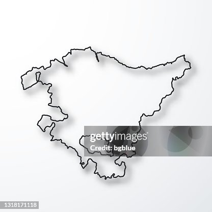 Basque Country Map Black Outline With Shadow On White Background High ...