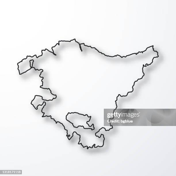 basque country map - black outline with shadow on white background - bilbao stock illustrations