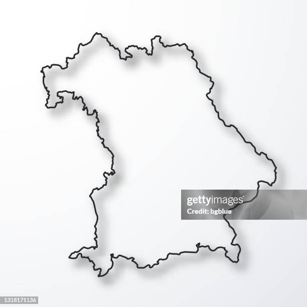 bavaria map - black outline with shadow on white background - contour drawing stock illustrations