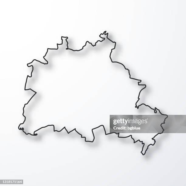 berlin map - black outline with shadow on white background - berlin map stock illustrations