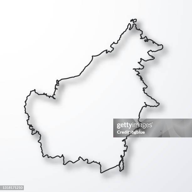 Borneo Map Black Outline With Shadow On White Background High Res Borneo Map Black Outline With Shadow On White Background 