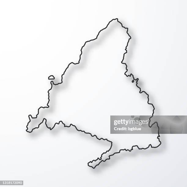 community of madrid map - black outline with shadow on white background - madrid stock illustrations