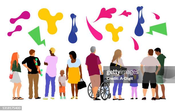 diversity sidewalk flat design crowd shapes - real people stock illustrations