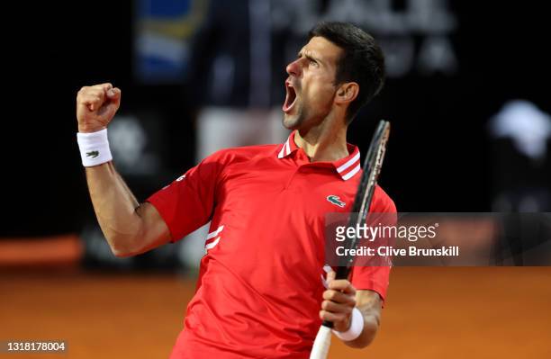 Novak Djokovic of Serbia celebrates during the Semi Final match between Novak Djokovic and Lorenzo Sonego on Day Eight of the Internazionali BNL...