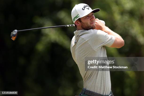 Sam Burns hits his tee shot on the 5th hole during round three of the AT&T Byron Nelson at TPC Craig Ranch on May 15, 2021 in McKinney, Texas.