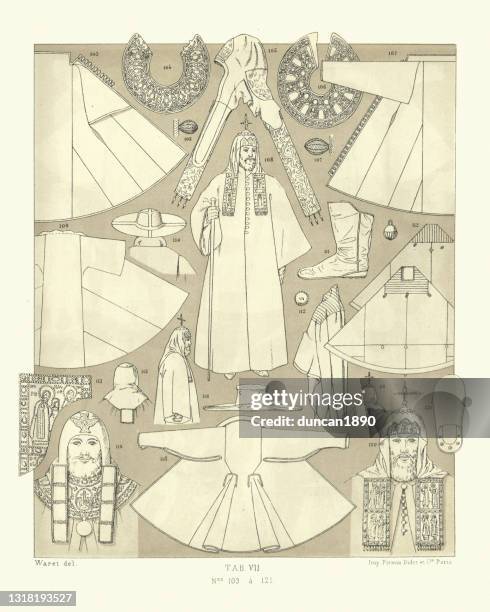 priests chasubles and liturgical vestments, medieval - greek orthodox stock illustrations