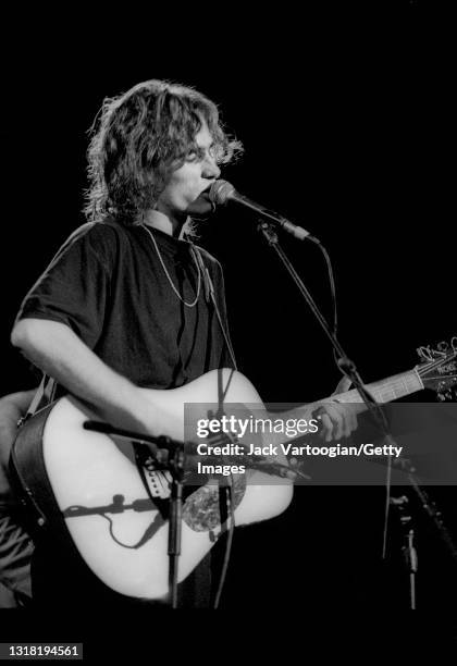 American alt-and folk/rock musician and singer-songwriter Jeff Buckley performs on guitar and vocals at the 'Greetings from Tim Buckley' concert, a...