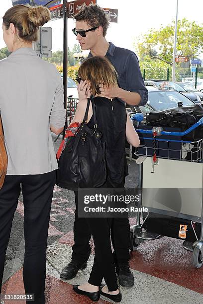 Max Irons and Emily Browning are seen arriving Nice airport on May 11, 2011 in Nice, France.