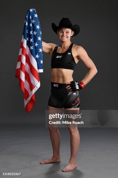 Andrea Lee poses for a post fight portrait backstage during the UFC 262 event at Toyota Center on May 15, 2021 in Houston, Texas.