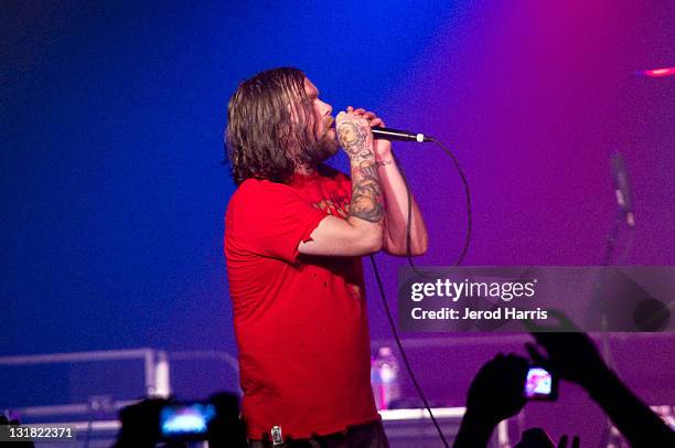 Bert McCracken of The Used performs at the 4th Annual MUSINK Tattoo Convention & Music Festival at OC Fair and Event Center on March 6, 2011 in Costa...
