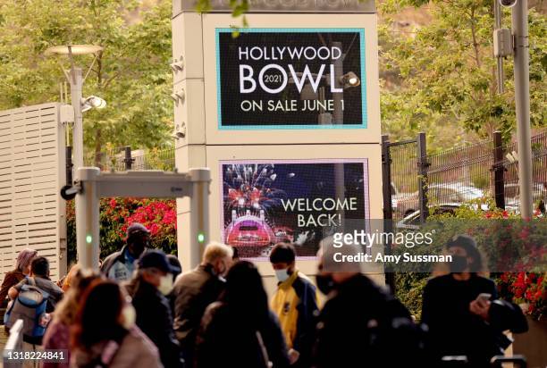 Guests are seen during the reopening of The Hollywood Bowl with a concert for healthcare workers, first responders and essential workers at Hollywood...
