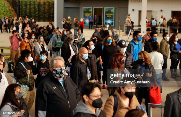 Guests are seen during the reopening of The Hollywood Bowl with a concert for healthcare workers, first responders and essential workers at Hollywood...