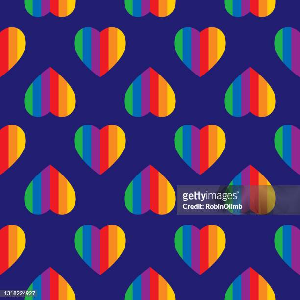 fun rainbow striped hearts seamless pattern - marriage equality stock illustrations