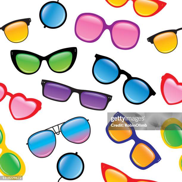 colorful sunglasses seamless pattern - horn rimmed glasses stock illustrations