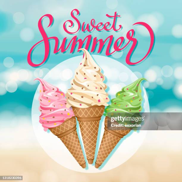 sweet summer ice cream - strawberry ice cream stock illustrations