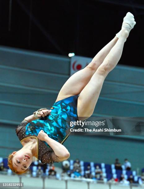 Yuna Hiraiwa competes on the Floor of Women's All Around on day one of the Artistic Gymnastics NHK Trophy at the Big Hat on May 15, 2021 in Nagano,...